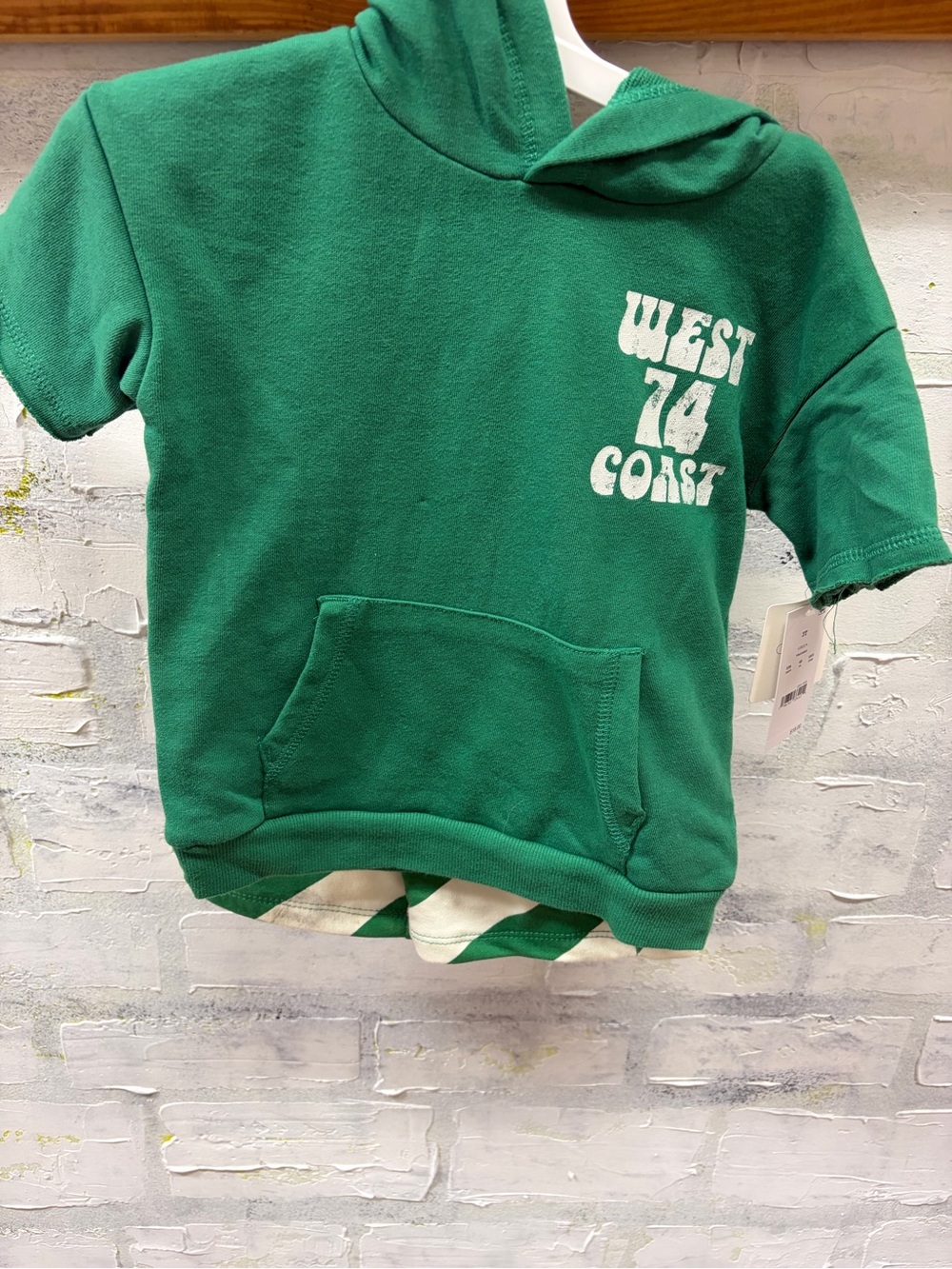 Kids' Green 'West 74 Coast' Hooded Short-Sleeve Sweatshirt